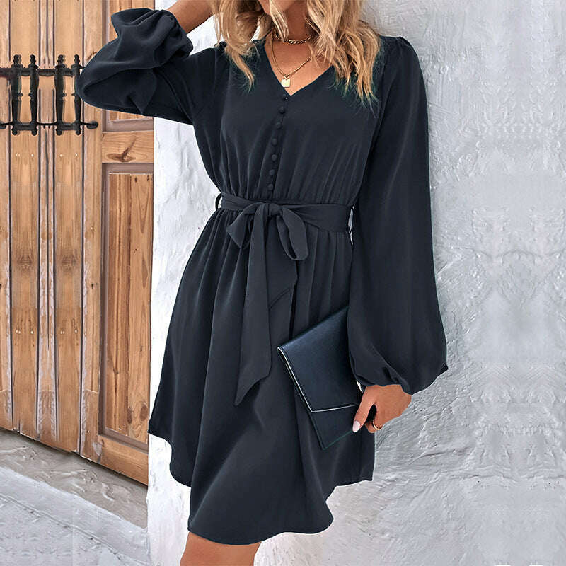 woven-v-neck-long-sleeve-lantern-dress-–-high-waist-elegant-fitsmiling-maria---everything-for-women-34656365