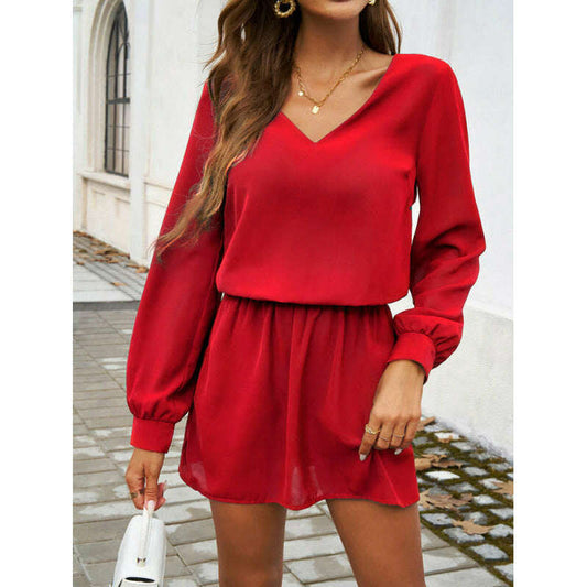 solid-color-puff-sleeve-midi-dress-–-elegant-v-neck-long-sleeve-for-fall-wintersmiling-maria---everything-for-women-34647016