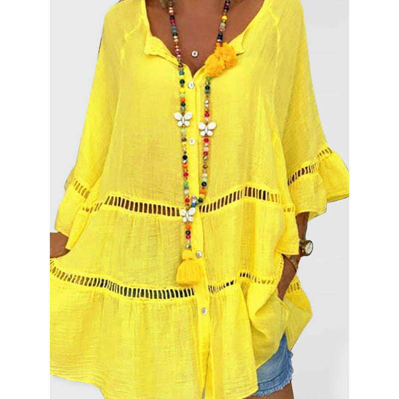 plus-size-cotton-linen-v-neck-34-sleeve-top-dresssmiling-maria---everything-for-women-34670291