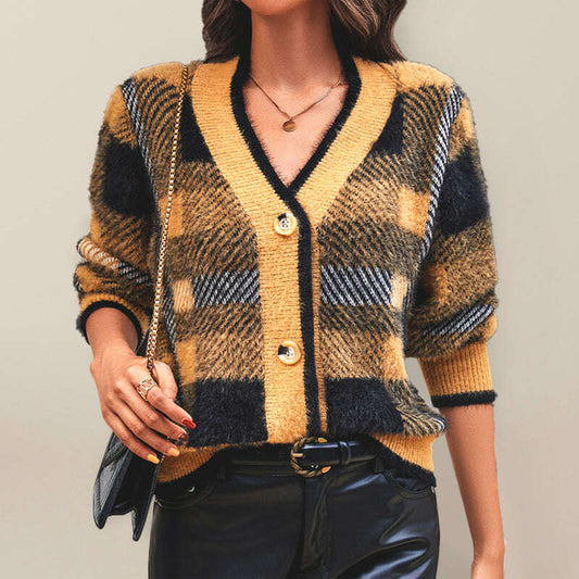 plaid-v-neck-button-cardigan-sweater-34821449
