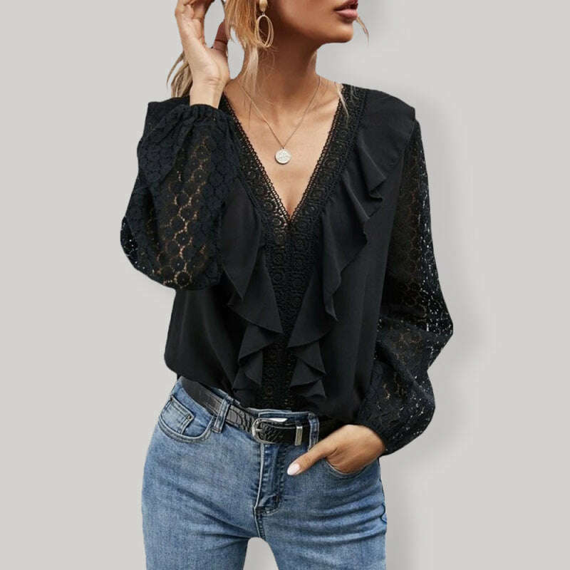 v-neck-ruffled-lace-long-sleeve-dresssmiling-maria---everything-for-women-34698635