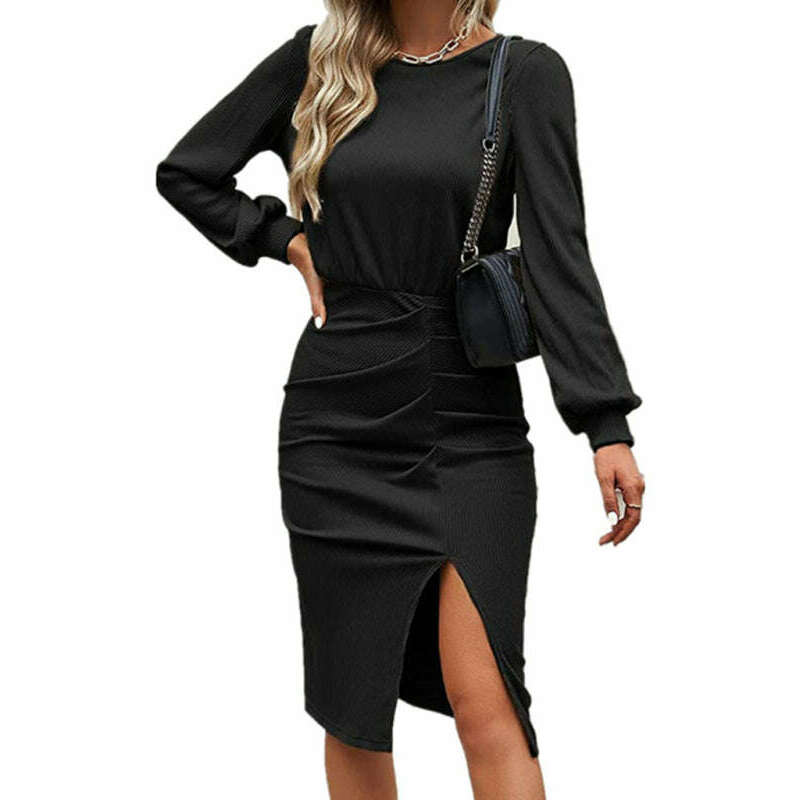 knit-lantern-sleeve-waist-cinched-midi-dress-with-side-slit-–-cotton-blendsmiling-maria---everything-for-women-34657560