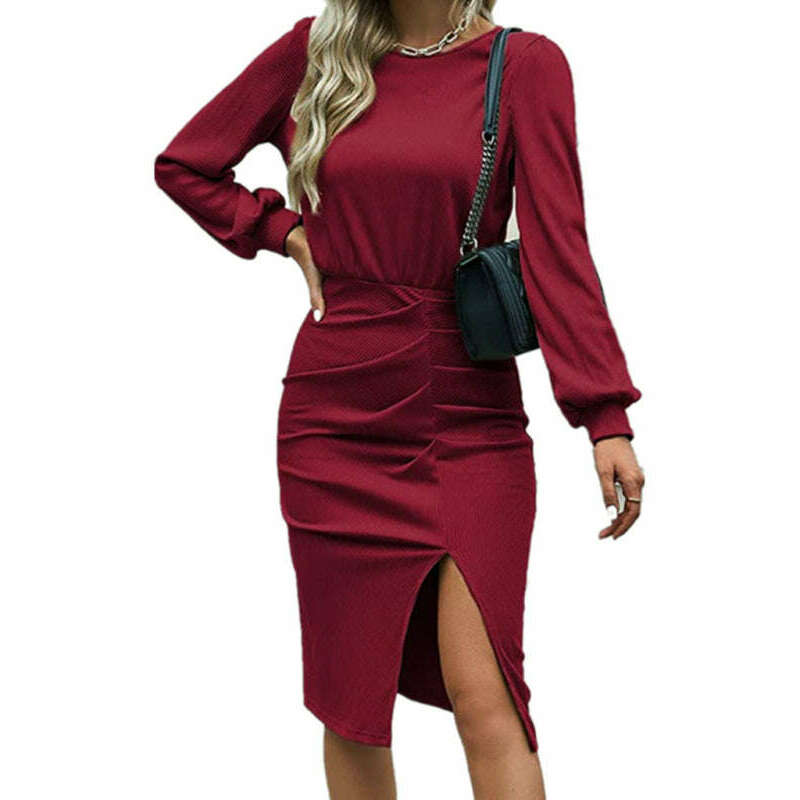 knit-lantern-sleeve-waist-cinched-midi-dress-with-side-slit-–-cotton-blendsmiling-maria---everything-for-women-34657558