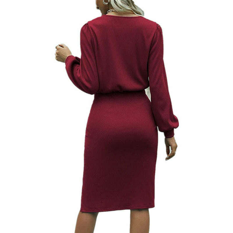 knit-lantern-sleeve-waist-cinched-midi-dress-with-side-slit-–-cotton-blendsmiling-maria---everything-for-women-34657557
