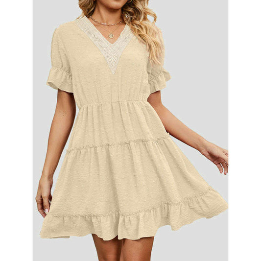 chiffon-jacquard-v-neck-puff-sleeve-dress-–-romantic-high-waist-casual-fitsmiling-maria---everything-for-women-34657583