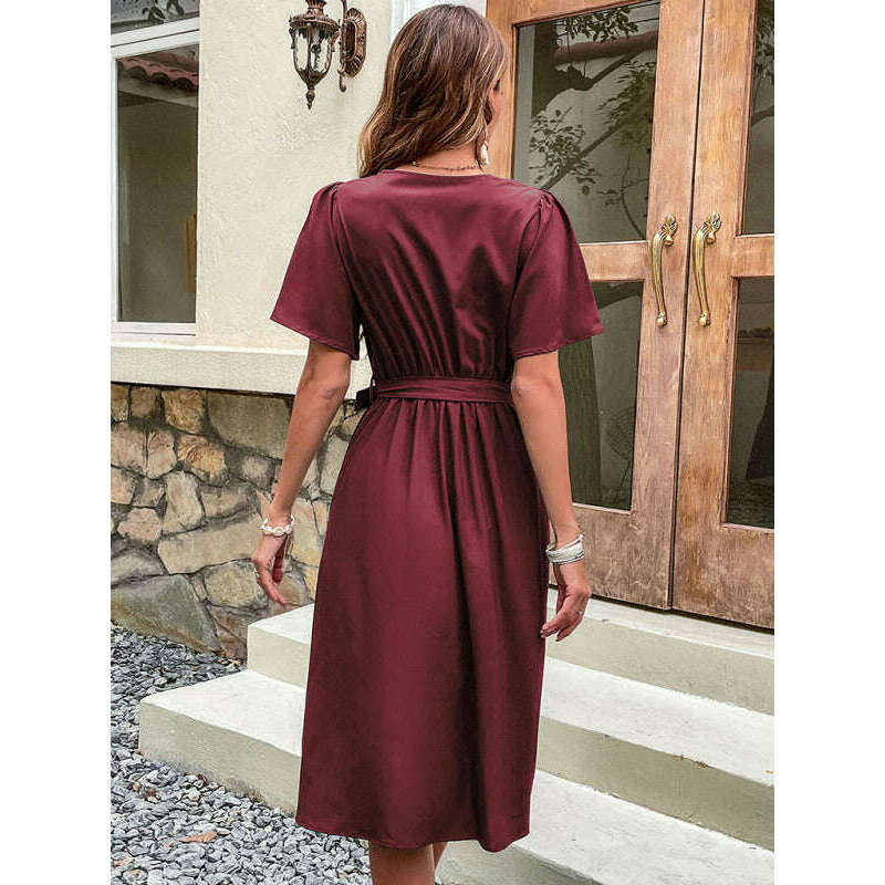 woven-v-neck-short-sleeve-midi-dress-–-elegant-high-waist-soft-touch-fabricsmiling-maria---everything-for-women-34656957