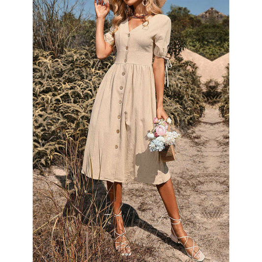 woven-v-neck-a-line-short-sleeve-dress-–-button-front-high-waistsmiling-maria---everything-for-women-34654789