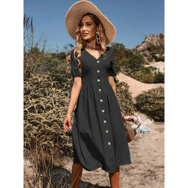 woven-v-neck-a-line-short-sleeve-dress-–-button-front-high-waistsmiling-maria---everything-for-women-34654797