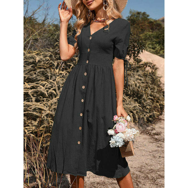 woven-v-neck-a-line-short-sleeve-dress-–-button-front-high-waistsmiling-maria---everything-for-women-34654798