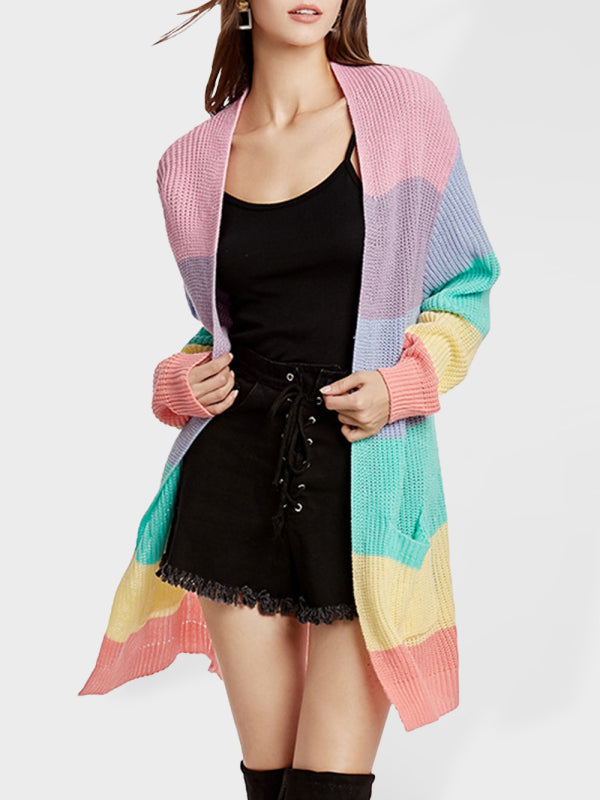 Regenbogen gestreifter Strickcardigan – Smiling Maria
