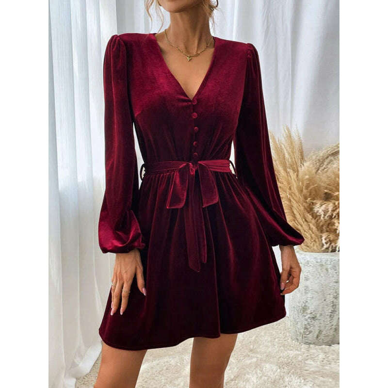 velvet-v-neck-a-line-long-sleeve-party-dresssmiling-maria---everything-for-women-34681735