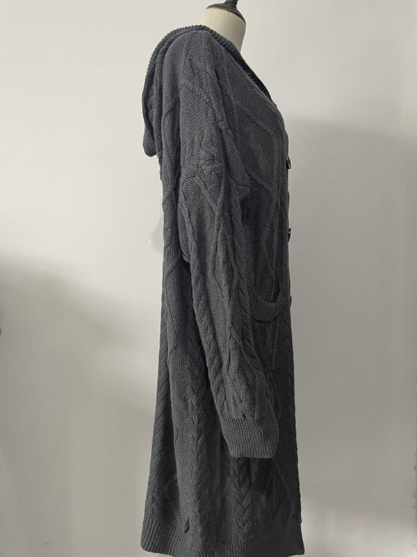 Cardigan lung tricotat din lână cu nasturi pentru femei