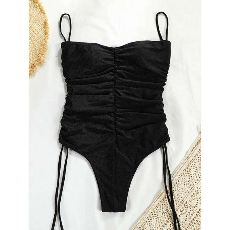 new-drawstring-one-piece-swimsuit-solid-color-pleated-sexy-suspender-bikinismiling-maria---everything-for-women-34642568