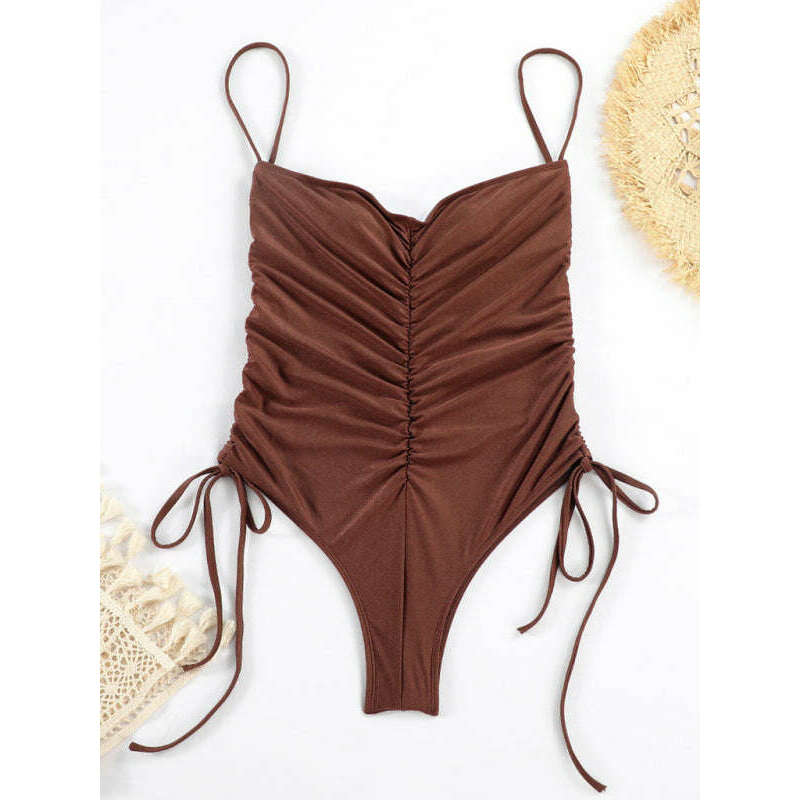 new-drawstring-one-piece-swimsuit-solid-color-pleated-sexy-suspender-bikinismiling-maria---everything-for-women-34642579