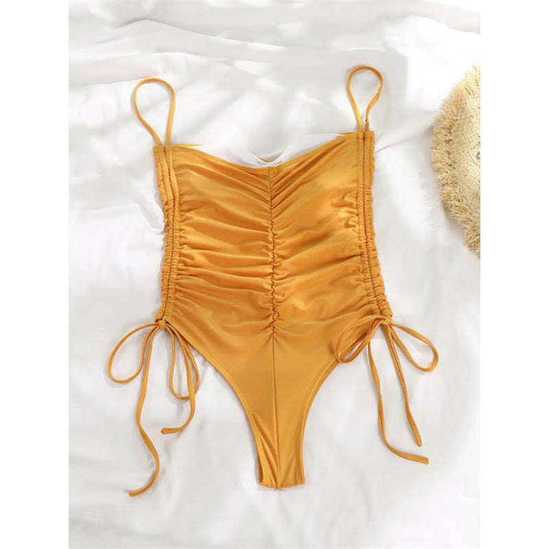 new-drawstring-one-piece-swimsuit-solid-color-pleated-sexy-suspender-bikinismiling-maria---everything-for-women-34642564