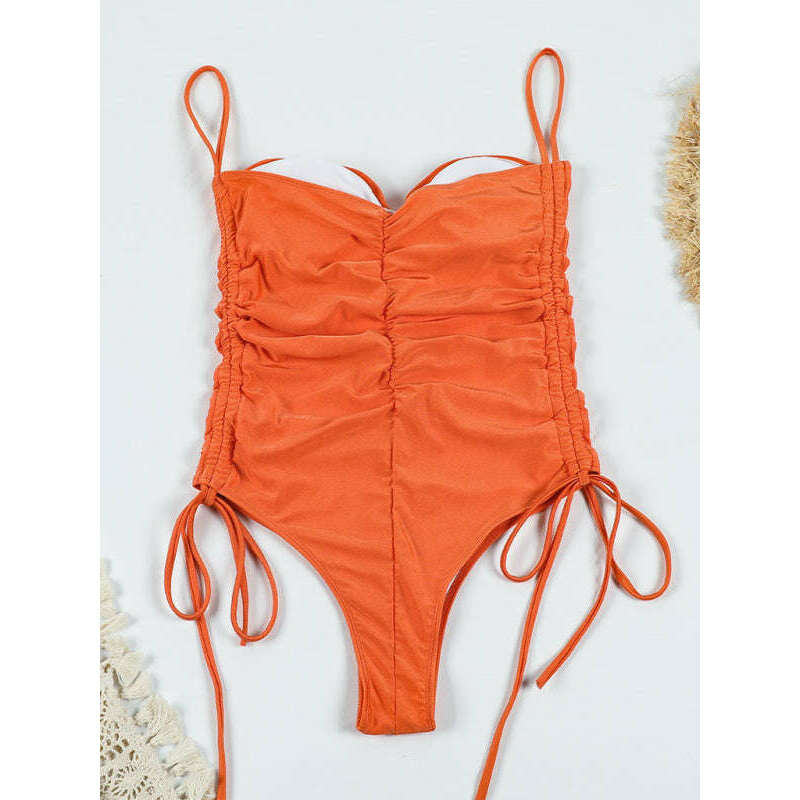 new-drawstring-one-piece-swimsuit-solid-color-pleated-sexy-suspender-bikinismiling-maria---everything-for-women-34642573