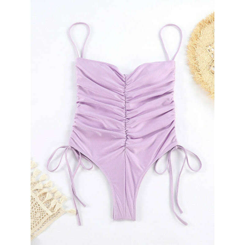 new-drawstring-one-piece-swimsuit-solid-color-pleated-sexy-suspender-bikinismiling-maria---everything-for-women-34642556