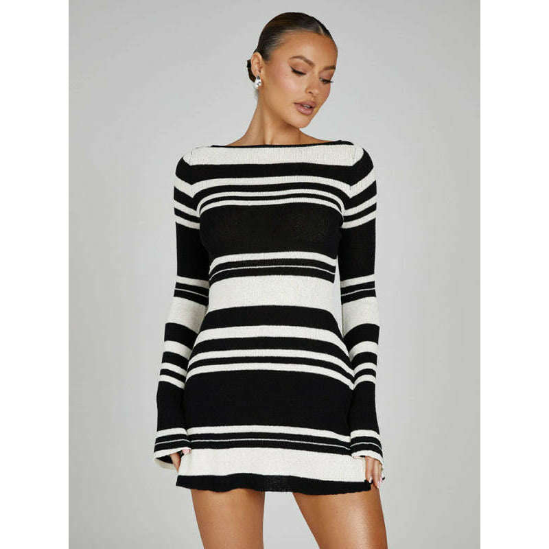 backless-striped-knit-dress-with-bell-sleevessmiling-maria---everything-for-women-34684833