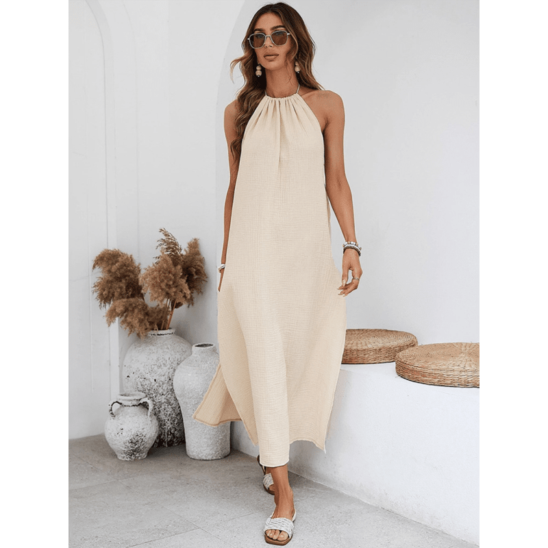 backless-halter-vacation-dress-–-cotton-blend-cracker-khaki-lightweight-breezysmiling-maria---everything-for-women-34655632