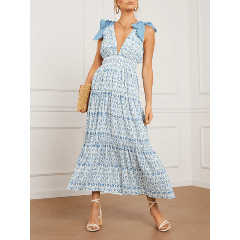 floral-waist-bow-long-dress-–-v-neck-woven-polyester-romantic-stylesmiling-maria---everything-for-women-34659957
