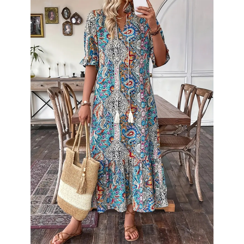 boho-printed-ruffle-maxi-dress-–-lace-up-v-neck-elbow-sleevessmiling-maria---everything-for-women-34660543