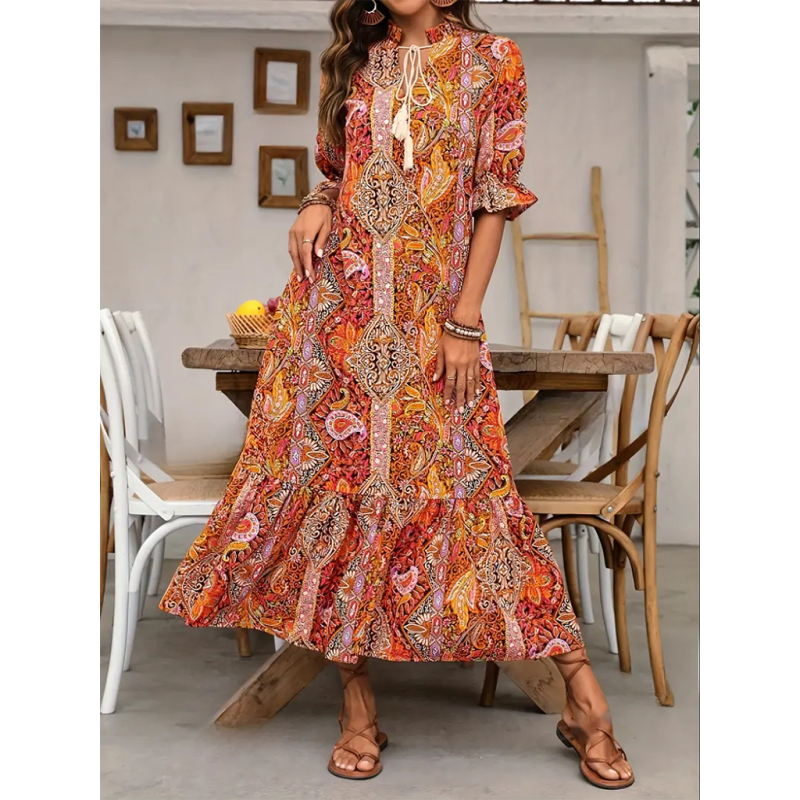boho-printed-ruffle-maxi-dress-–-lace-up-v-neck-elbow-sleevessmiling-maria---everything-for-women-34660554