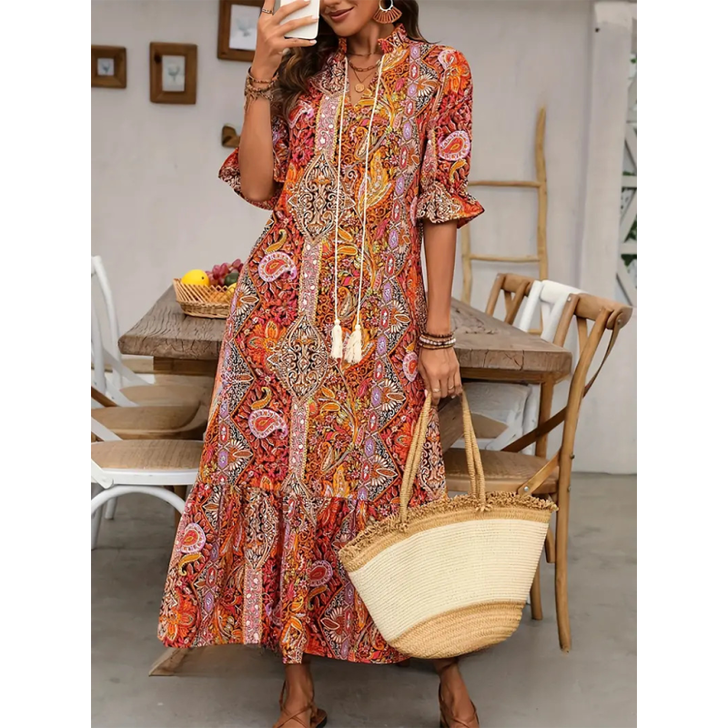 boho-printed-ruffle-maxi-dress-–-lace-up-v-neck-elbow-sleevessmiling-maria---everything-for-women-34660546