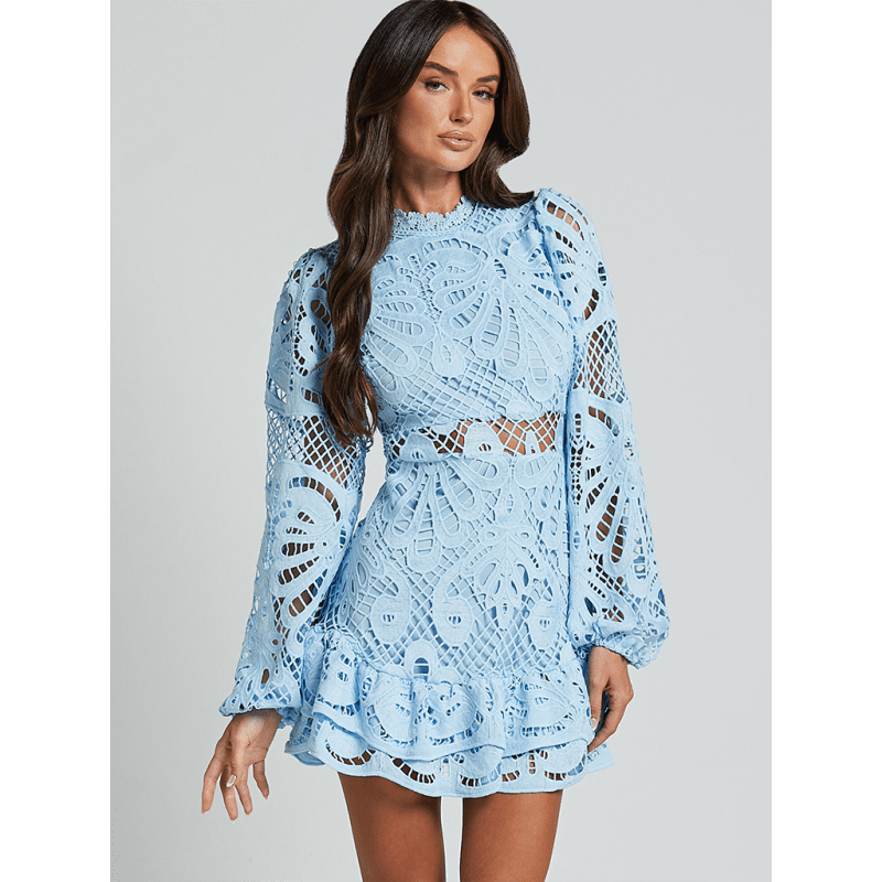 elegant-lace-a-line-mini-dress-with-lantern-sleeves-ruffle-trimsmiling-maria---everything-for-women-34645321
