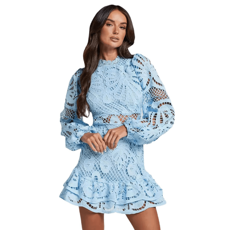 elegant-lace-a-line-mini-dress-with-lantern-sleeves-ruffle-trimsmiling-maria---everything-for-women-34645318