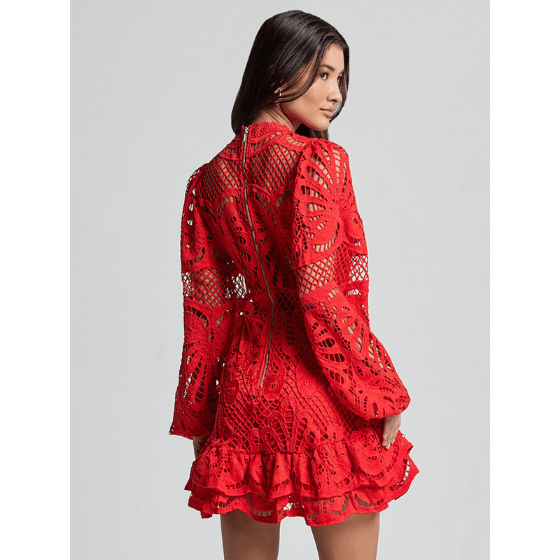 elegant-lace-a-line-mini-dress-with-lantern-sleeves-ruffle-trimsmiling-maria---everything-for-women-34645308