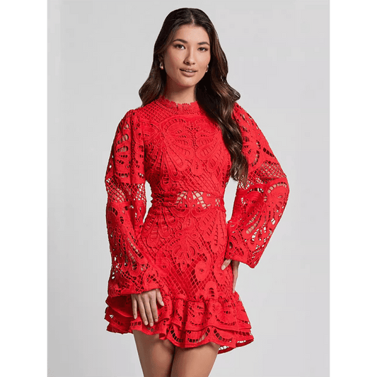 elegant-lace-a-line-mini-dress-with-lantern-sleeves-ruffle-trimsmiling-maria---everything-for-women-34645307