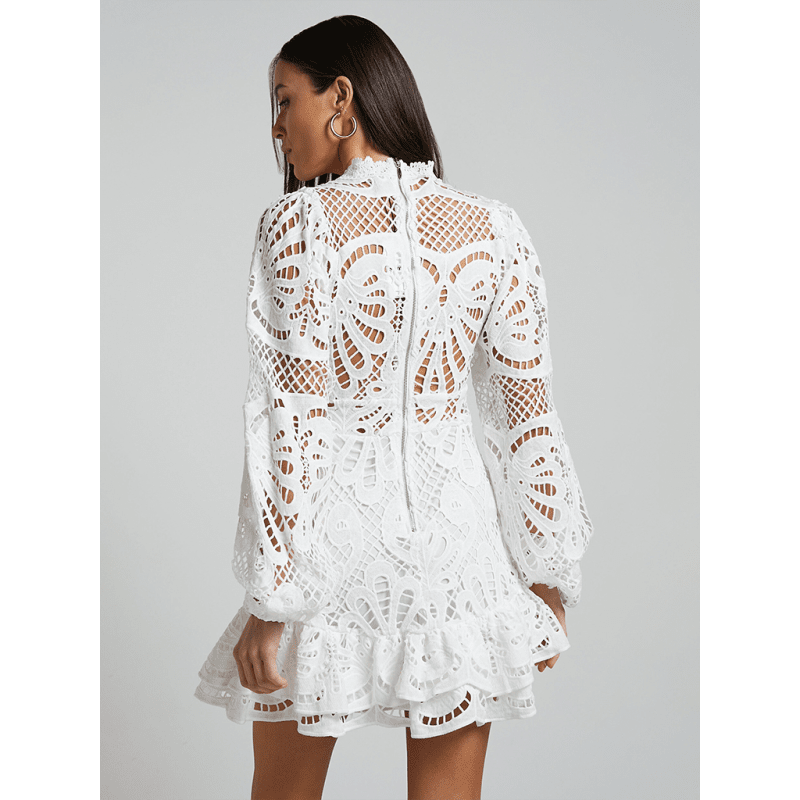 elegant-lace-a-line-mini-dress-with-lantern-sleeves-ruffle-trimsmiling-maria---everything-for-women-34645311