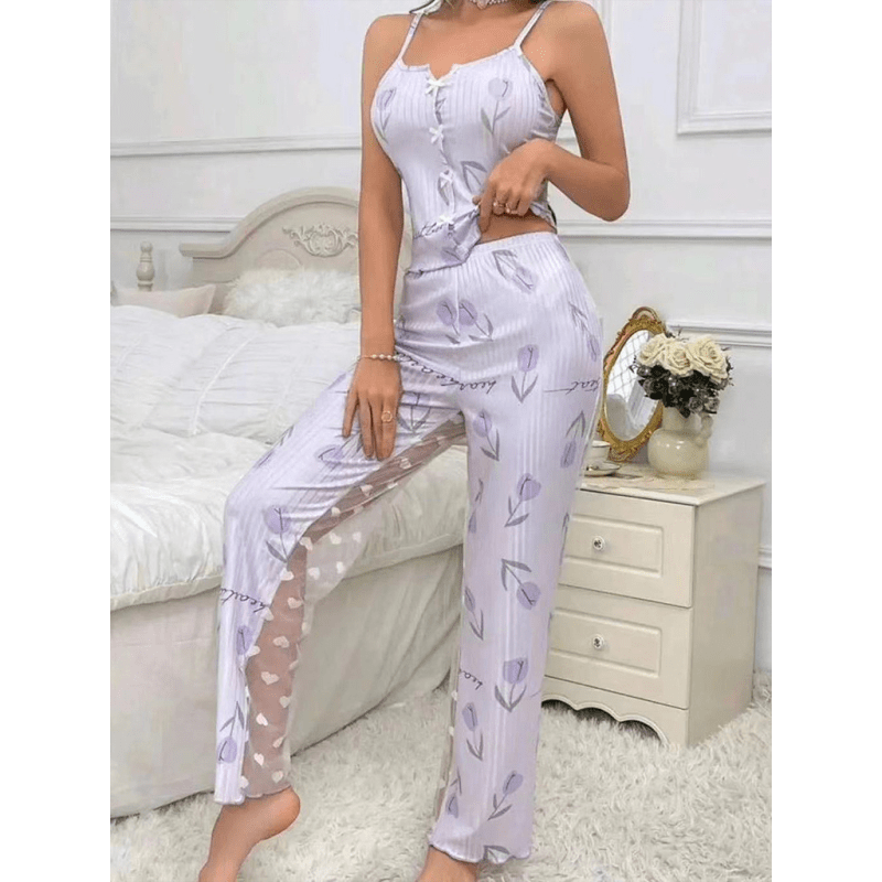 new-home-printing-color-collision-splicing-mesh-home-wear-front-open-sling-pajama-setsmiling-maria---everything-for-women-34638025