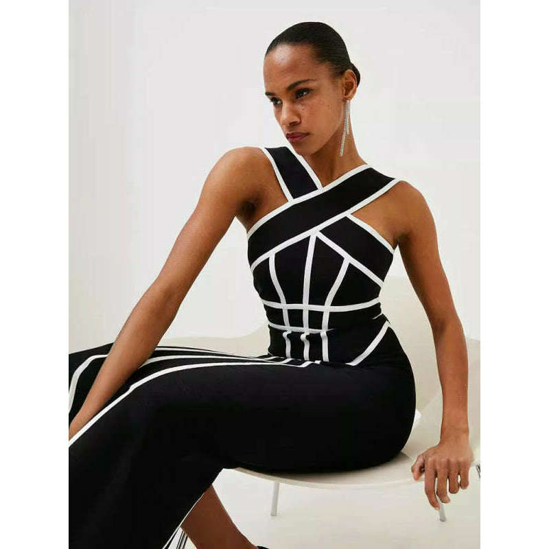 halter-neck-black-white-geometric-bandage-dress-–-retro-slim-fit-knitsmiling-maria---everything-for-women-34647123