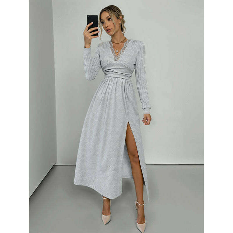 misty-grey-v-neck-long-sleeve-knit-dress-with-side-slit-–-autumn-leisure-fitsmiling-maria---everything-for-women-34644661